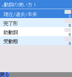 文法項目のメニュー